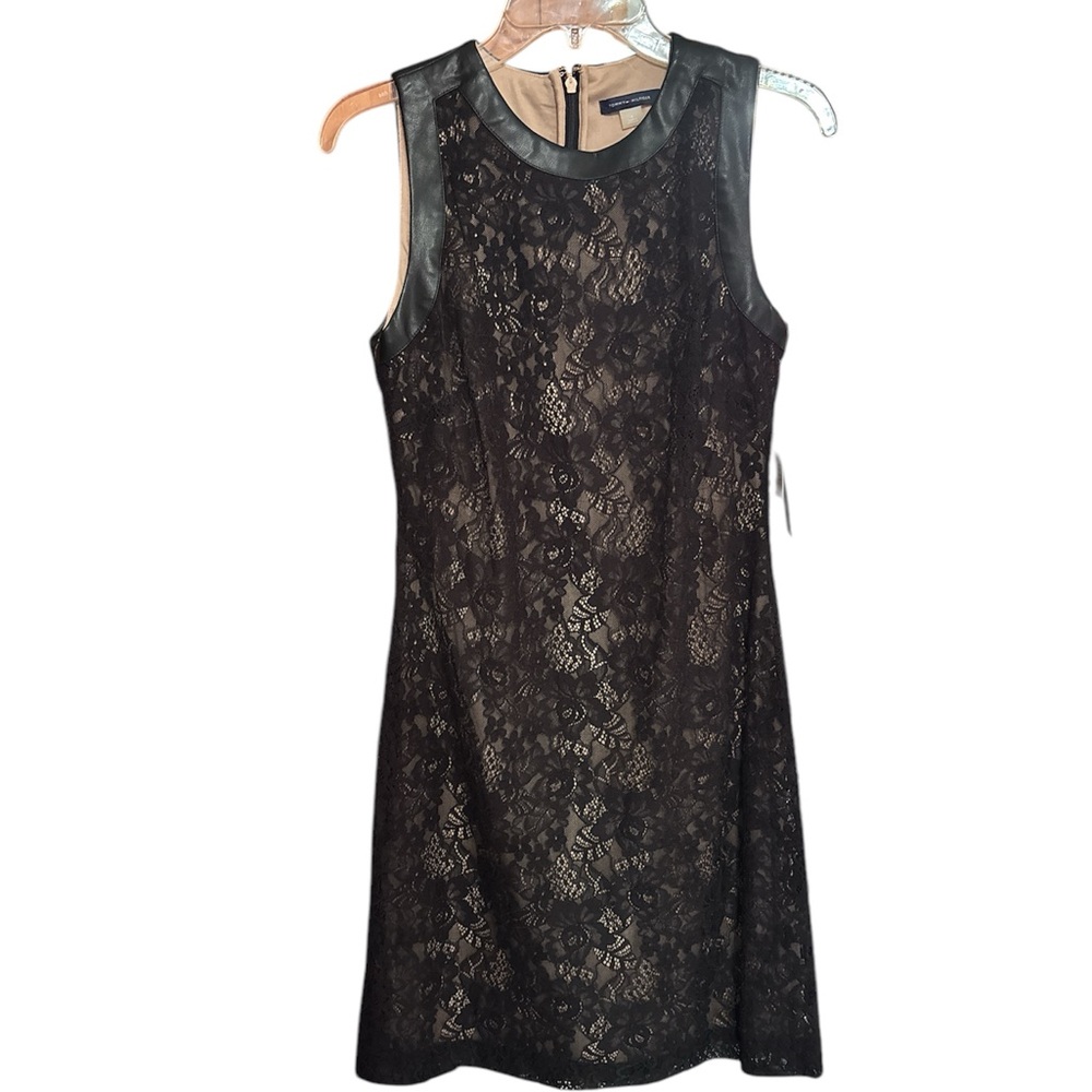 Tommy Hilfiger Black Sheath Mini Dress with Sleeveless Design and Crew Neck